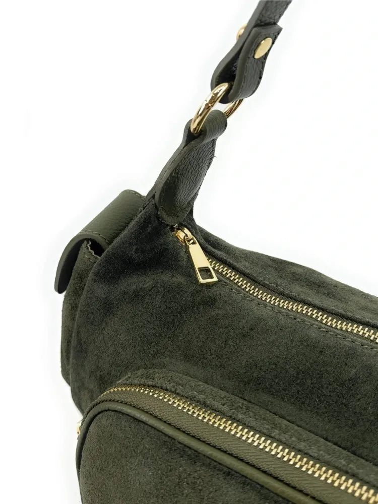 Sac multipoche en croûte de cuir NELLIE Kaki