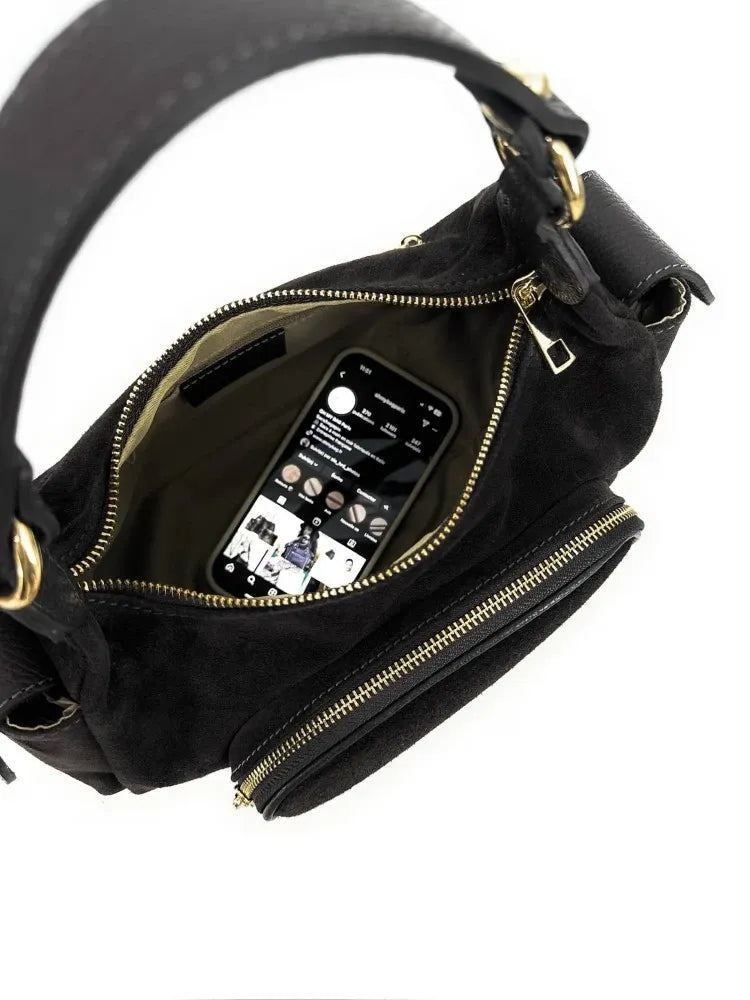 Sac multipoche en croûte de cuir NELLIE Noir