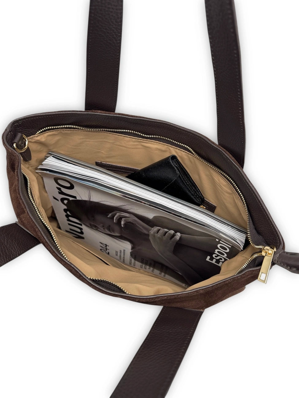 SOLENE chocolate split leather tote bag