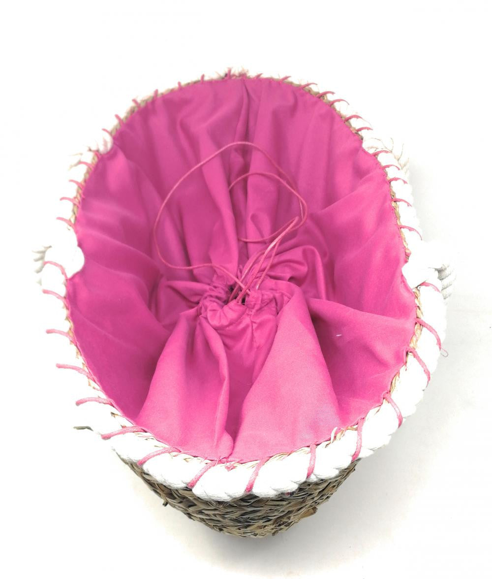 Panier de plage en paille avec ancre brodée PANIER ANCRE Rose nude