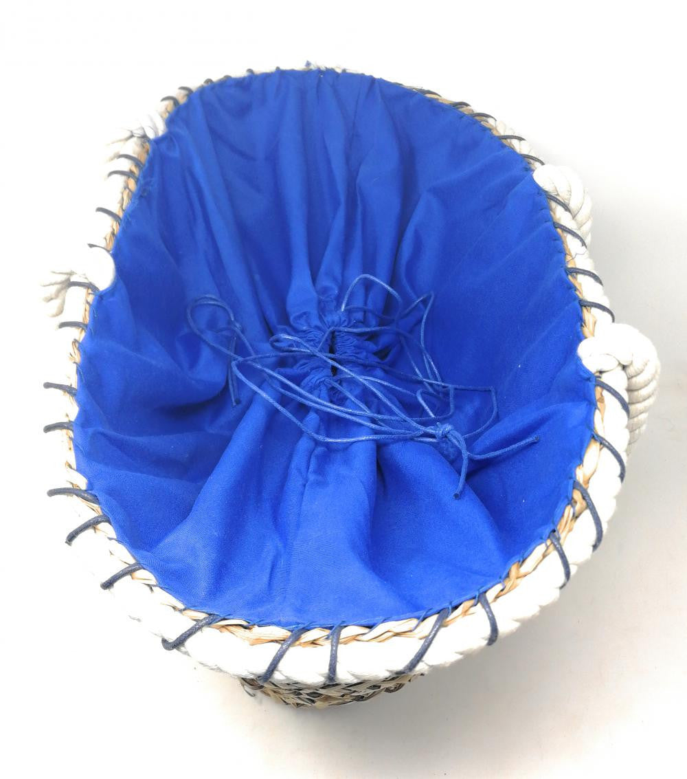 Panier de plage en paille avec ancre brodée PANIER ANCRE Bleu roi