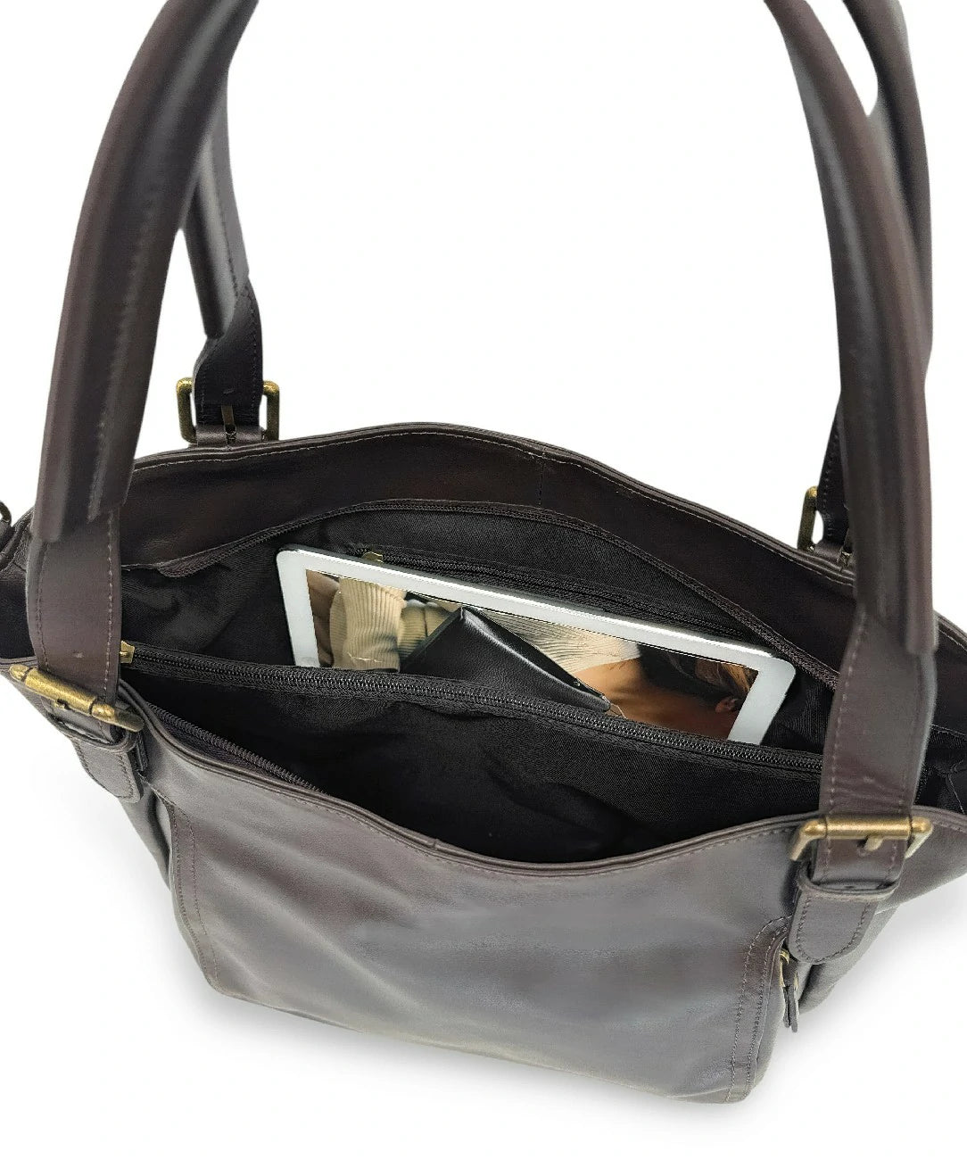 Tasche aus Glattleder ELTON Schokoladenbraun