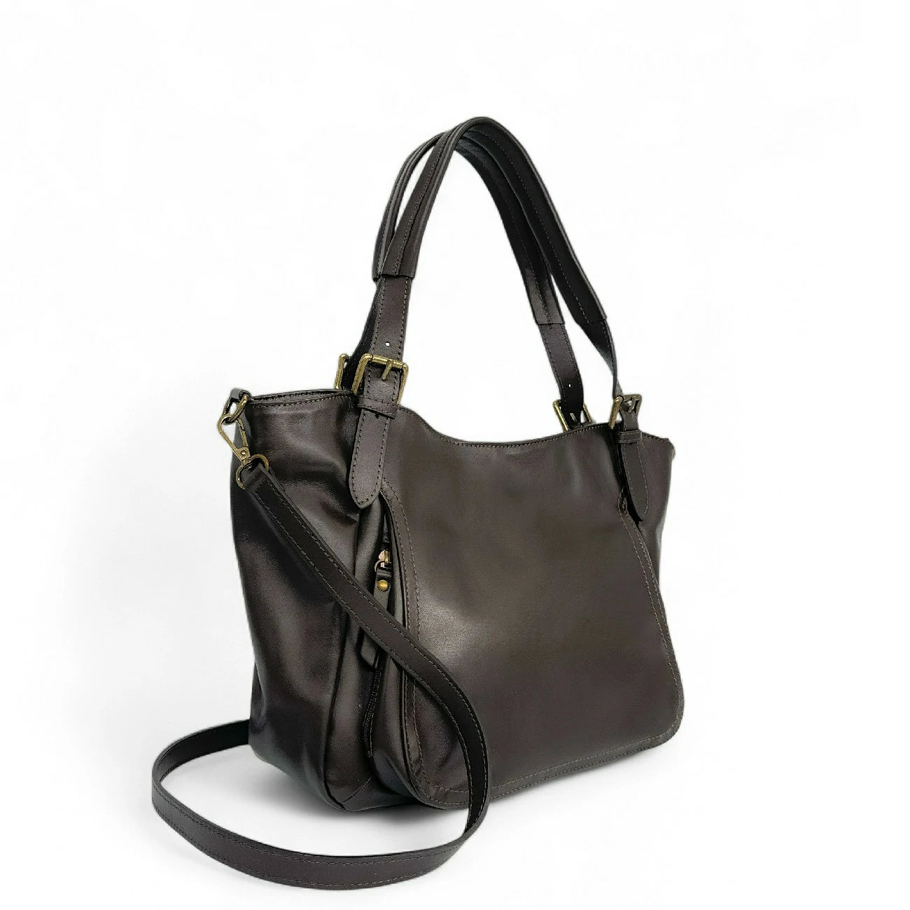 Sac en cuir lisse ELTON Chocolat
