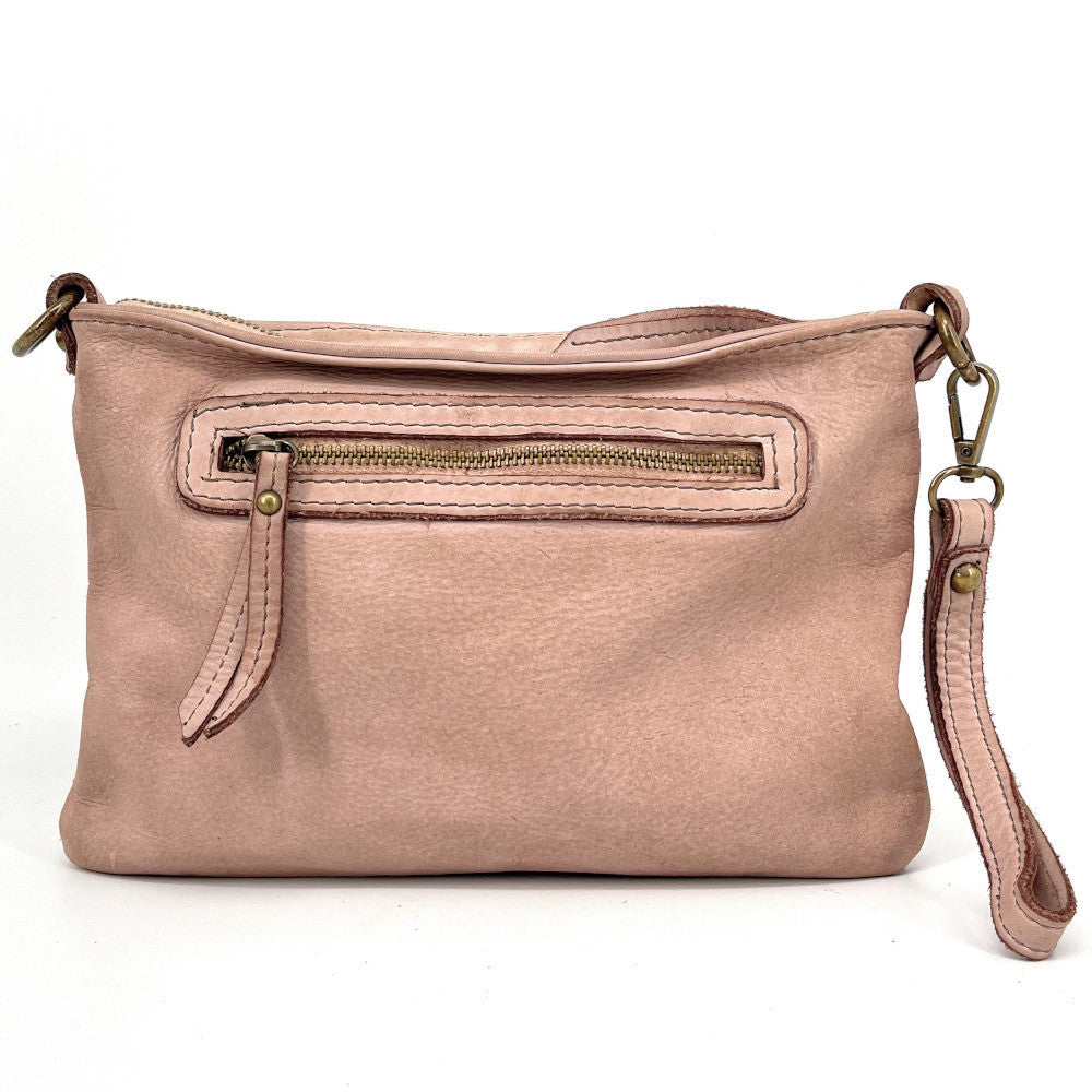 Sac pochette à bandoulière en cuir tressé MISS JOE Rose pâle