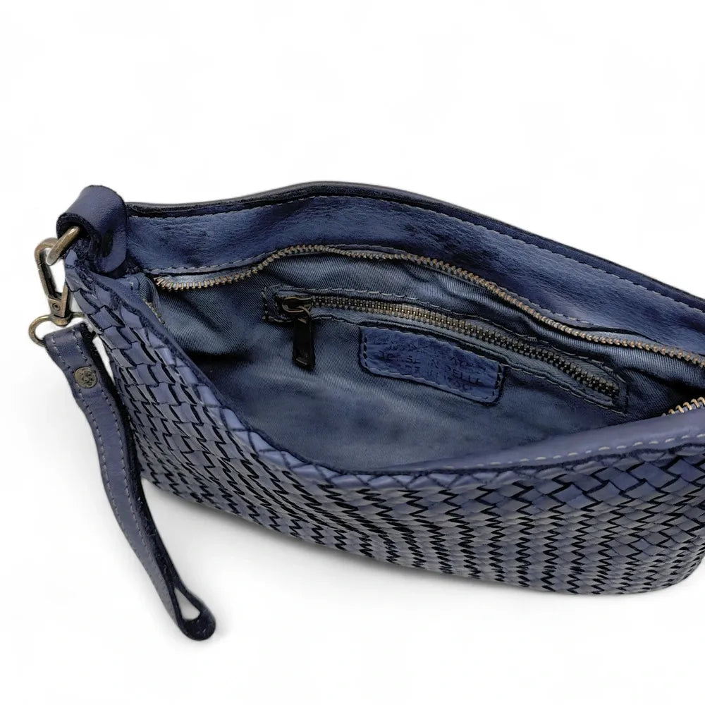 Sac pochette à bandoulière en cuir tressé MISS JOE Bleu marine