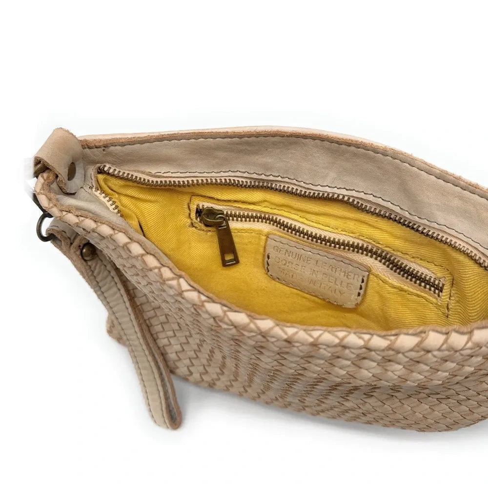 Sac pochette à bandoulière en cuir tressé MISS JOE Taupe