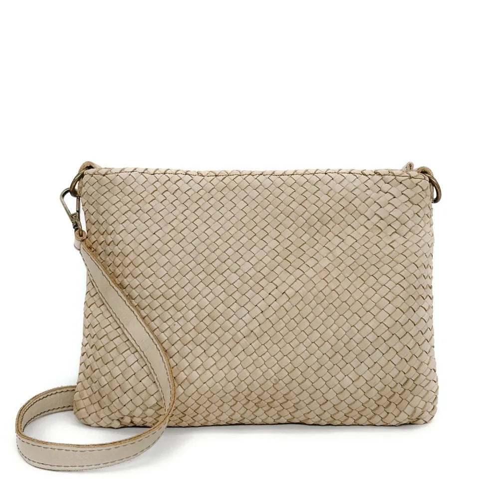 Sac pochette à bandoulière en cuir tressé MISS JOE Beige crème
