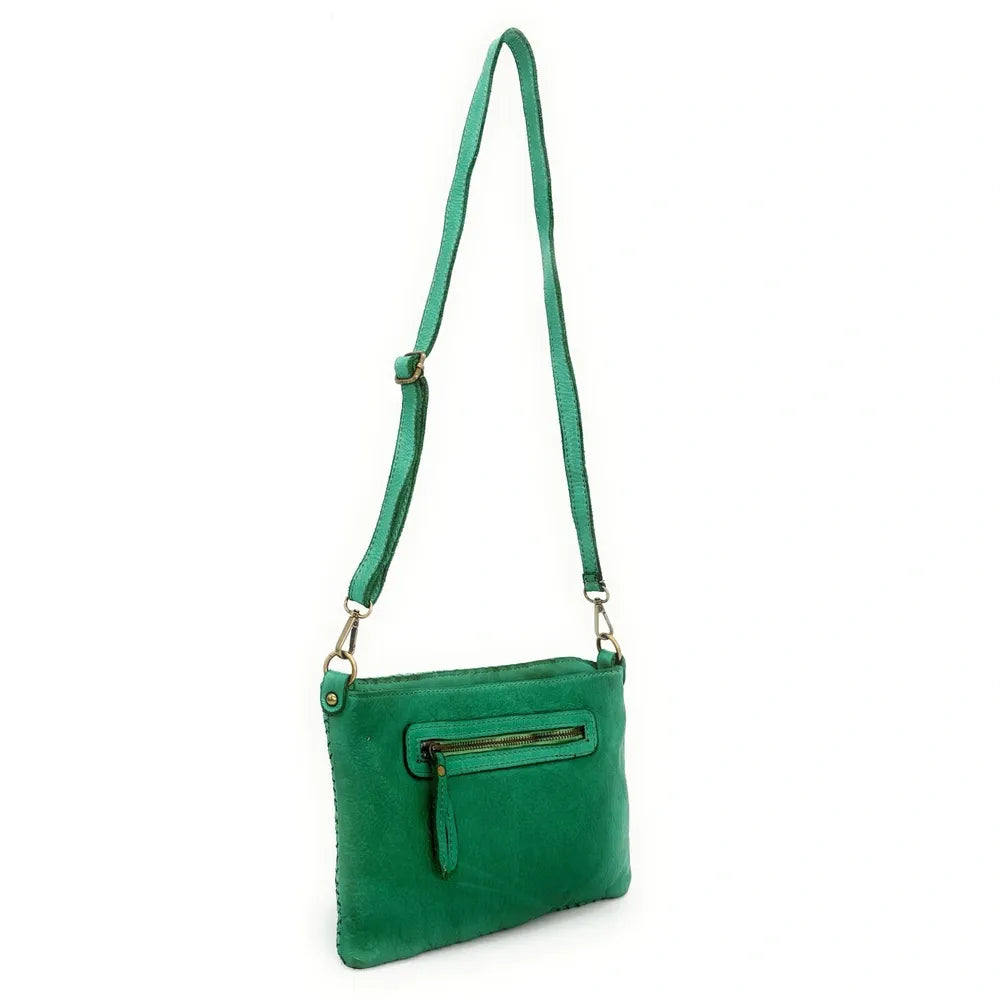 Sac pochette à bandoulière en cuir tressé MISS JOE Vert anglais