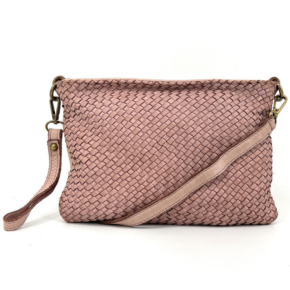 Sac pochette à bandoulière en cuir tressé MISS JOE Rose pâle