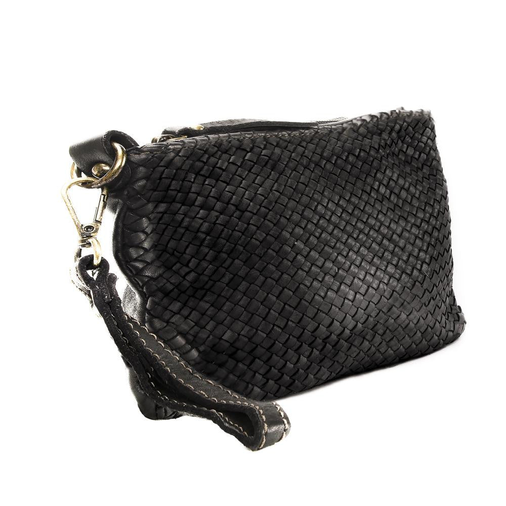 Sac pochette à bandoulière en cuir tressé MISS JOE Noir