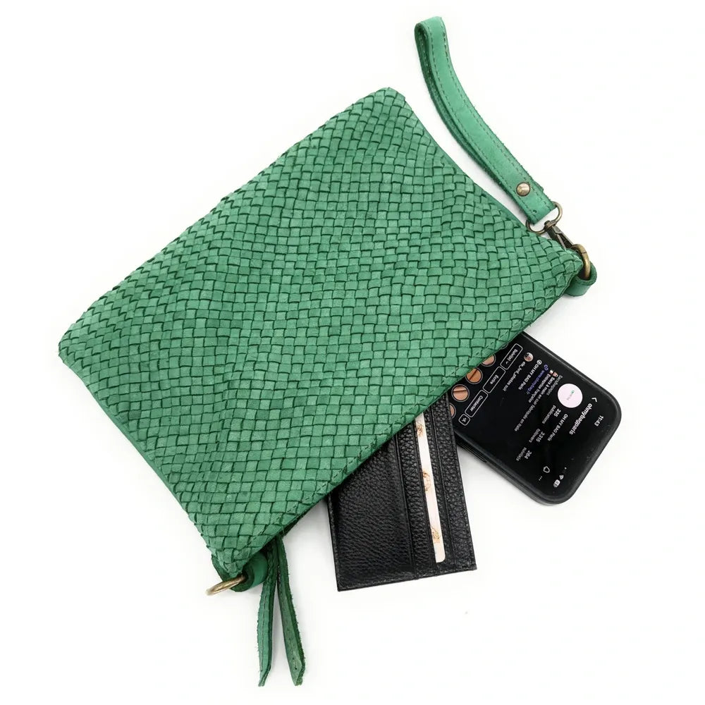 Sac pochette à bandoulière en cuir tressé MISS JOE Vert anglais