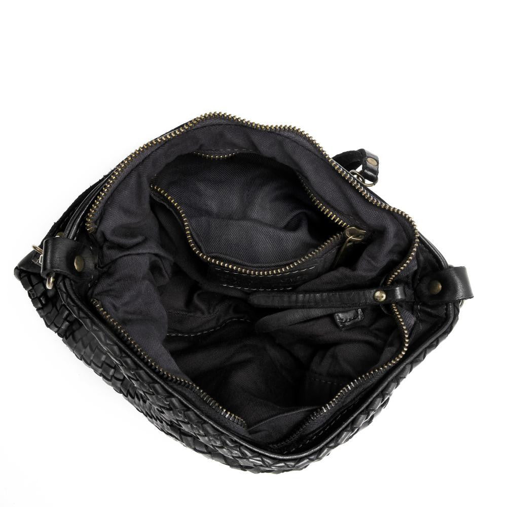 Sac pochette à bandoulière en cuir tressé MISS JOE Noir