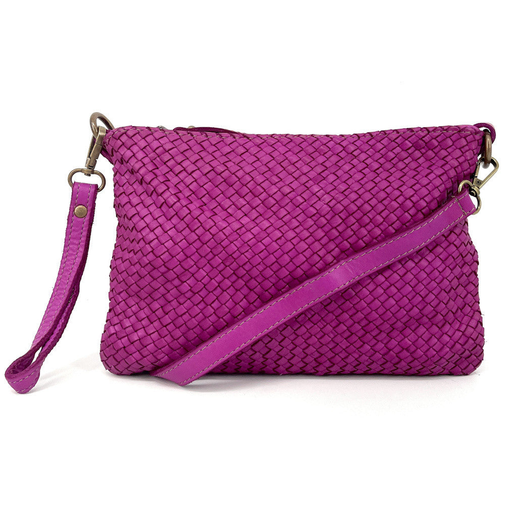 Sac pochette à bandoulière en cuir tressé MISS JOE Rose fuchsia