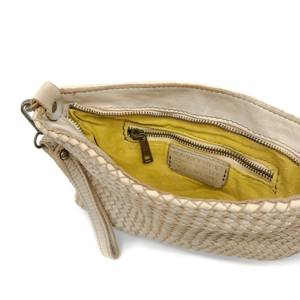 Sac pochette à bandoulière en cuir tressé MISS JOE Beige crème