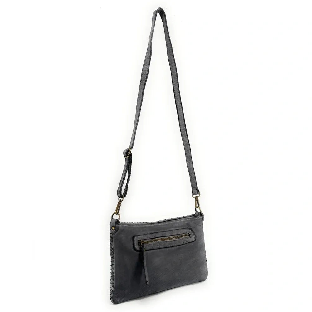 Sac pochette à bandoulière en cuir tressé MISS JOE Gris pigeon