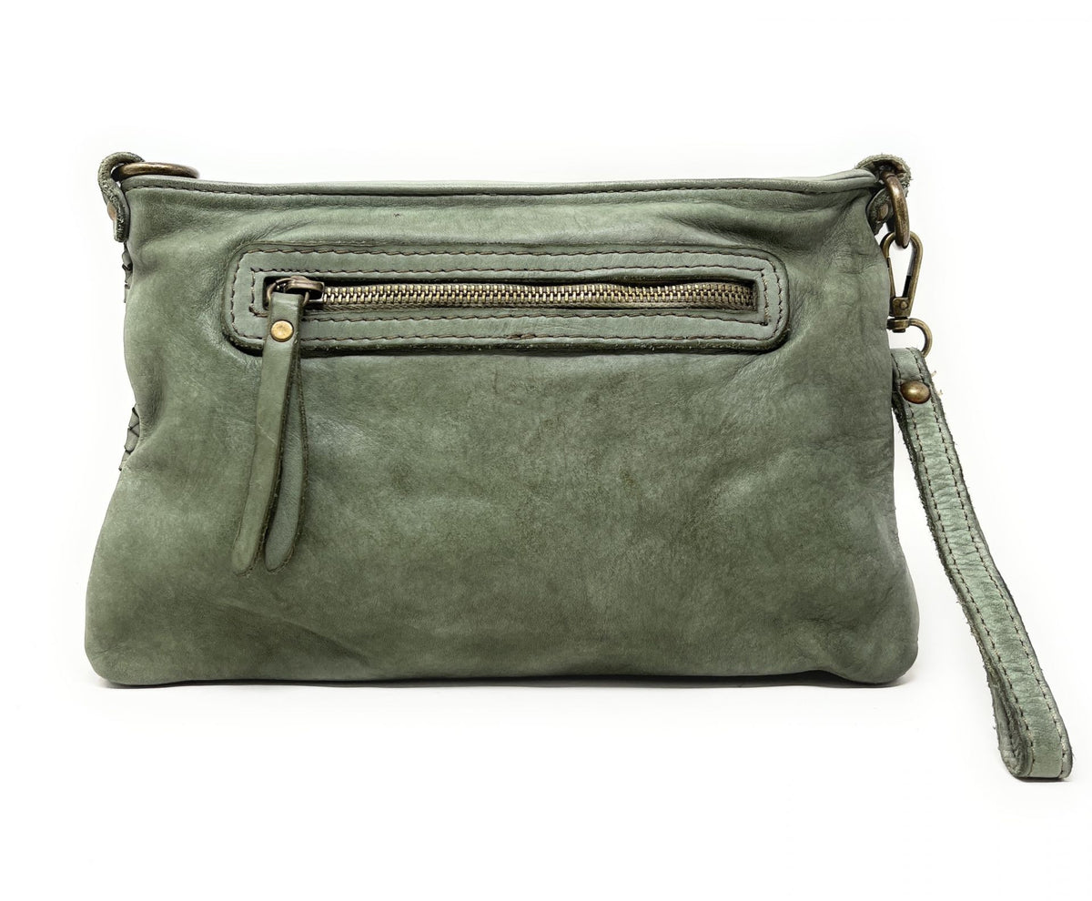 Sac pochette à bandoulière en cuir tressé MISS JOE Vert amande
