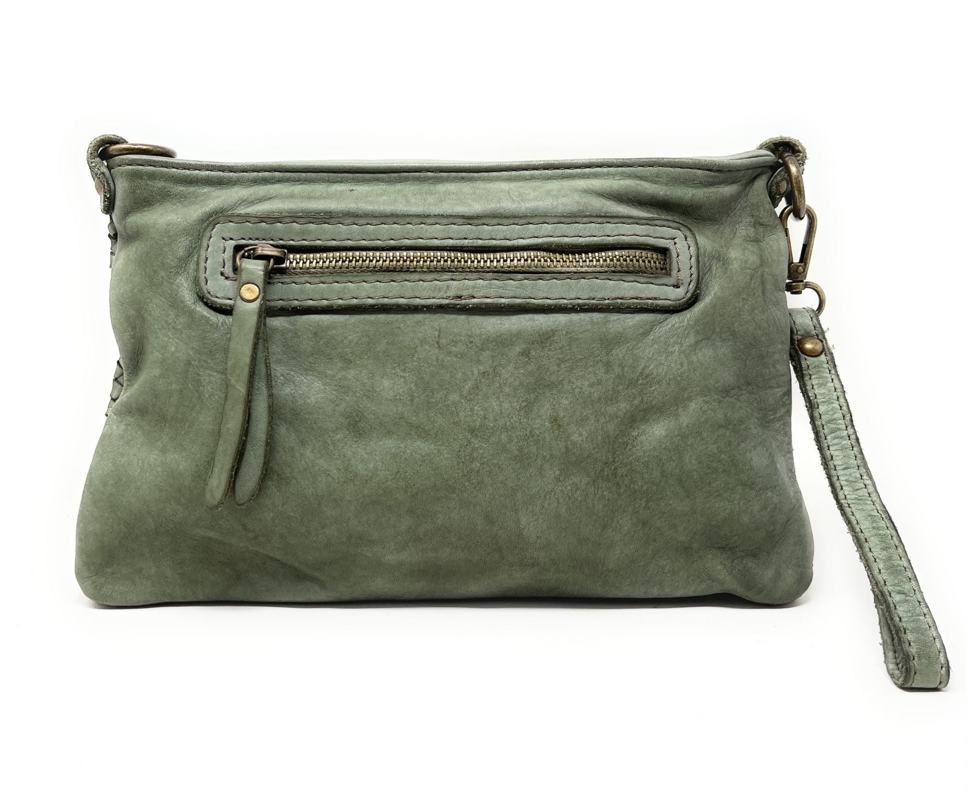 Sac pochette à bandoulière en cuir tressé MISS JOE Vert amande