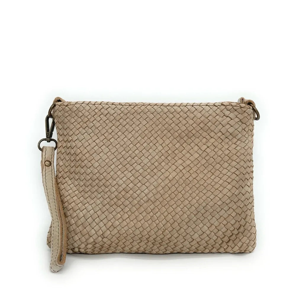 Sac pochette à bandoulière en cuir tressé MISS JOE Taupe