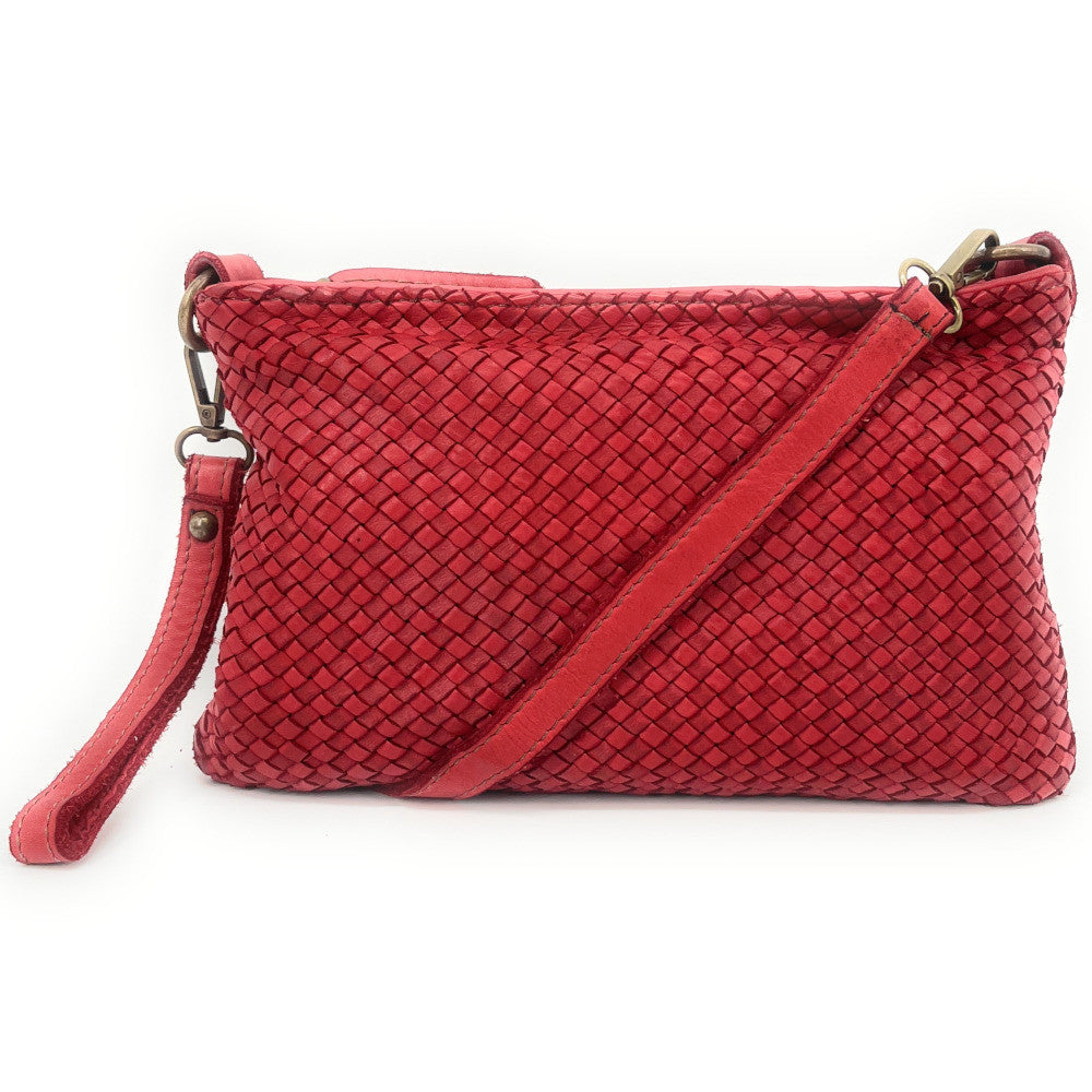 Sac pochette à bandoulière en cuir tressé MISS JOE Rouge garance