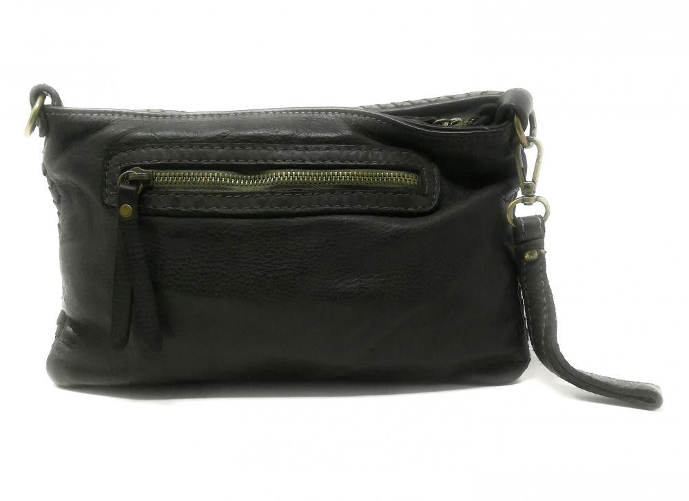 Sac pochette à bandoulière en cuir tressé MISS JOE Kaki
