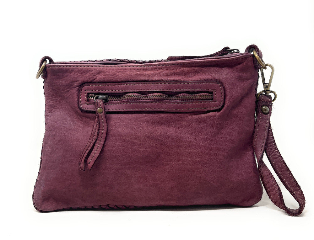 Sac pochette à bandoulière en cuir tressé MISS JOE Prune