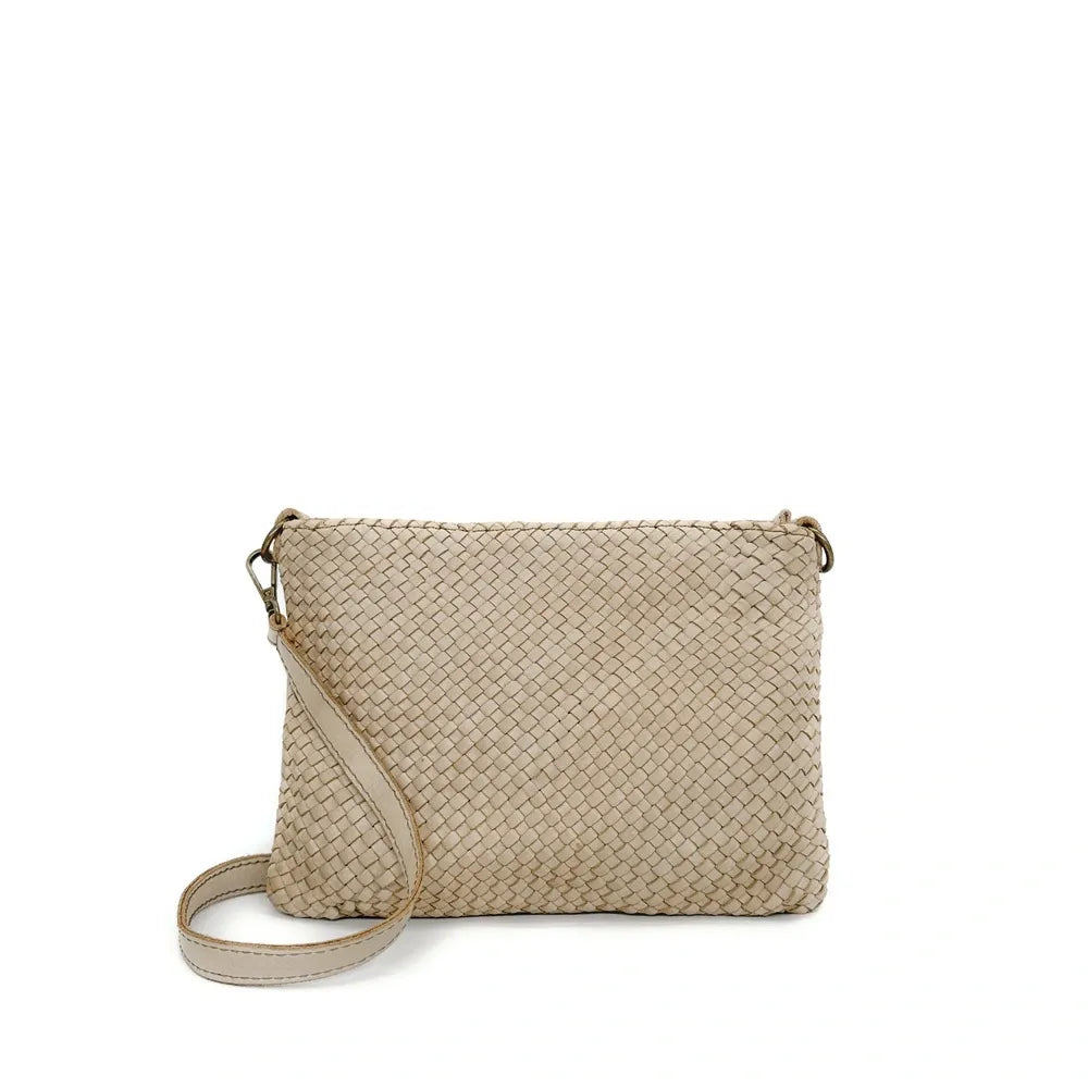 Sac pochette à bandoulière en cuir tressé MISS JOE Beige crème
