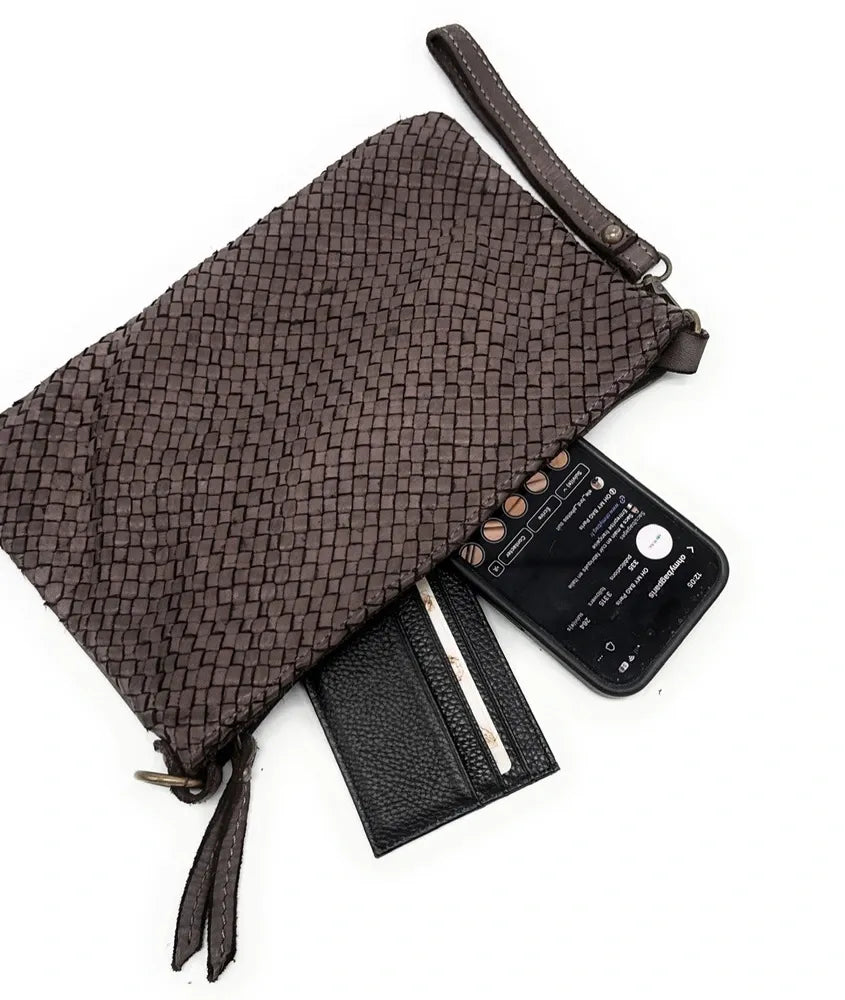 Sac pochette à bandoulière en cuir tressé MISS JOE Chocolat