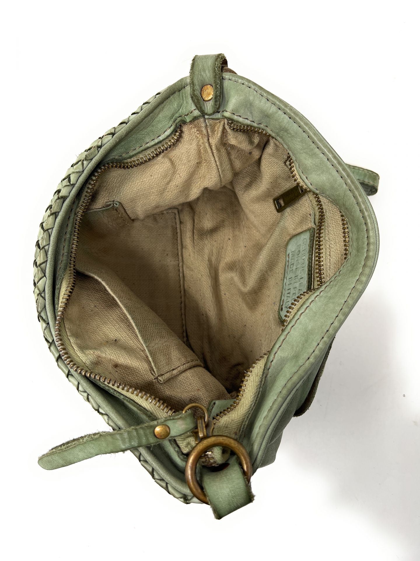 Sac pochette à bandoulière en cuir tressé MISS JOE Vert amande