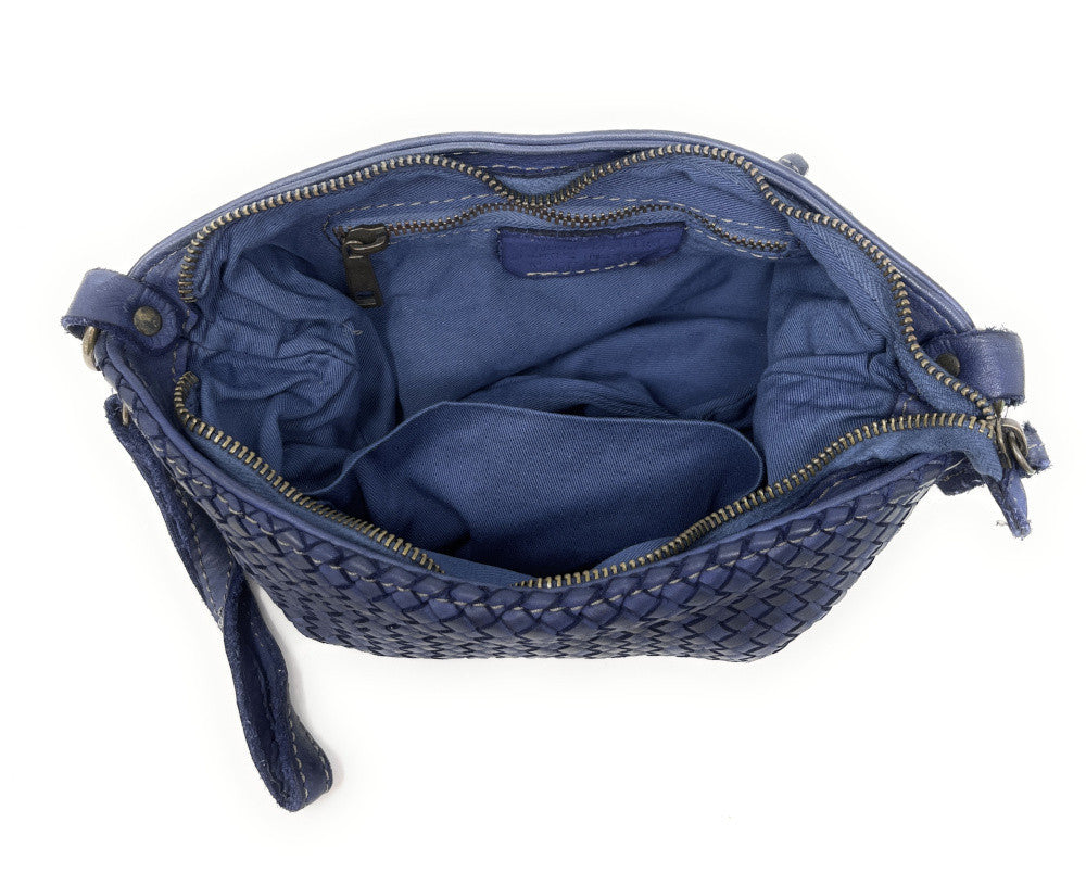 Sac pochette à bandoulière en cuir tressé MISS JOE Bleu