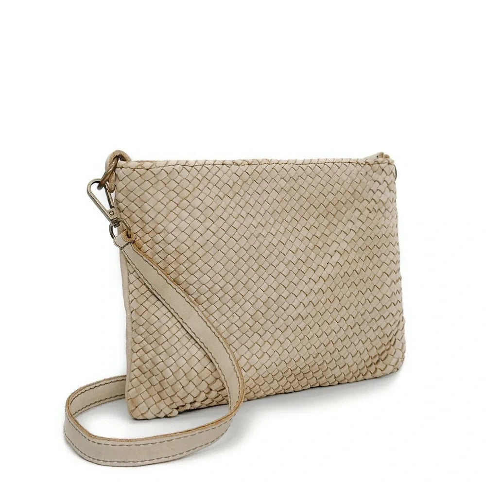 Sac pochette à bandoulière en cuir tressé MISS JOE Beige crème