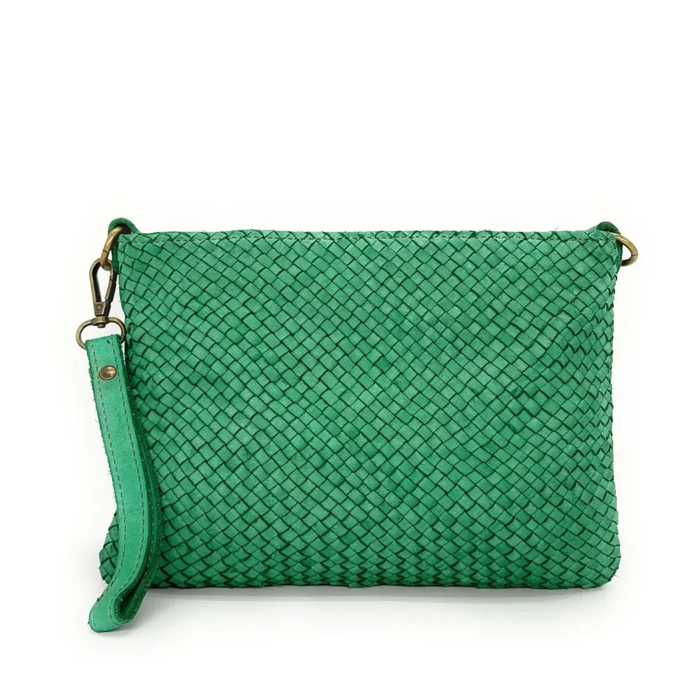 Sac pochette à bandoulière en cuir tressé MISS JOE Vert anglais