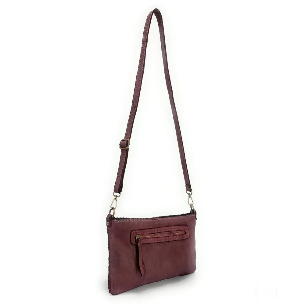 Sac pochette à bandoulière en cuir tressé MISS JOE Bordeaux