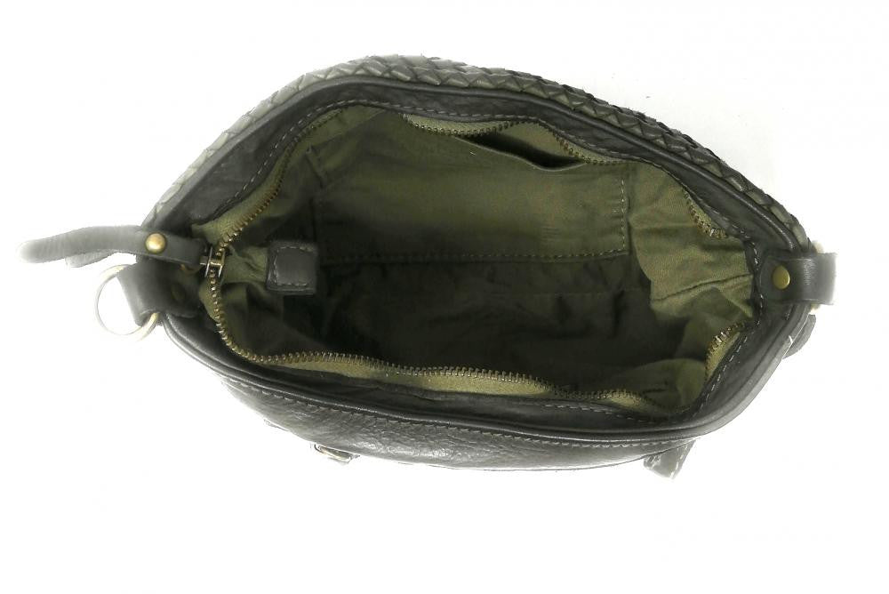 Sac pochette à bandoulière en cuir tressé MISS JOE Kaki