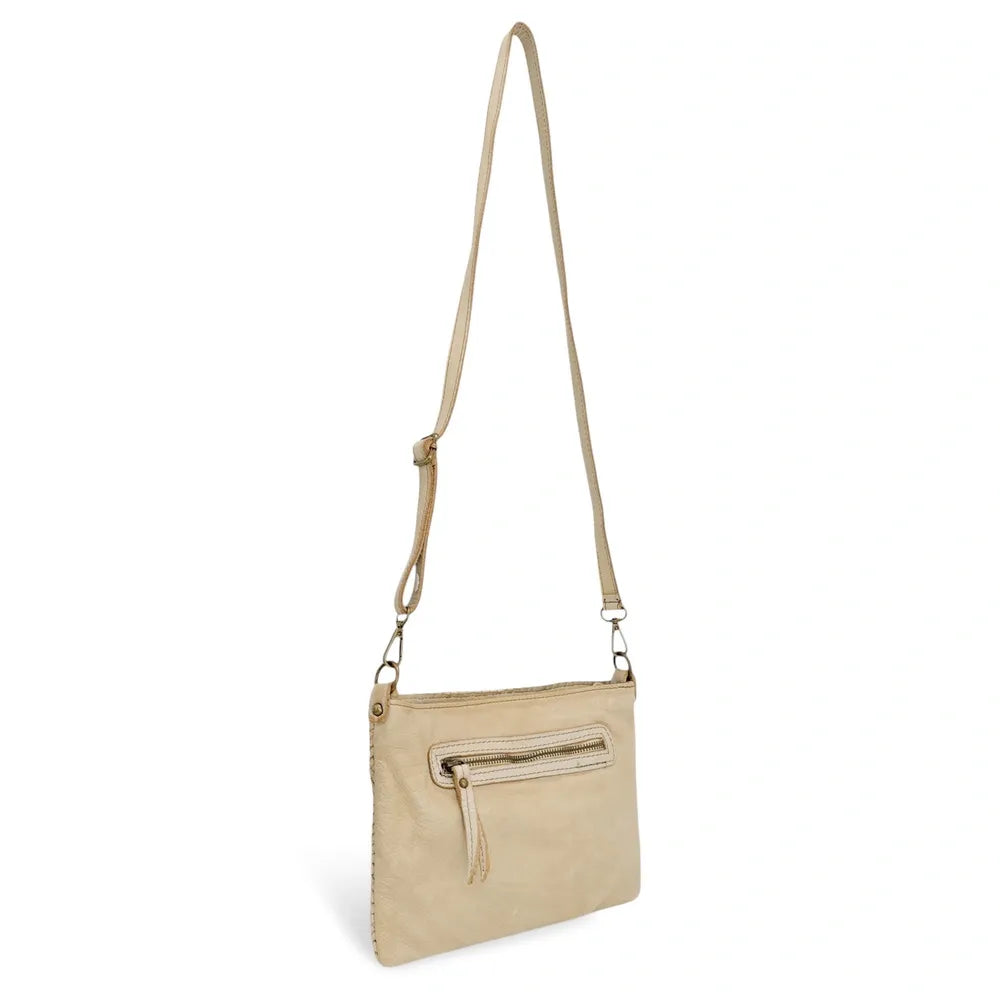 Sac pochette à bandoulière en cuir tressé MISS JOE Beige crème