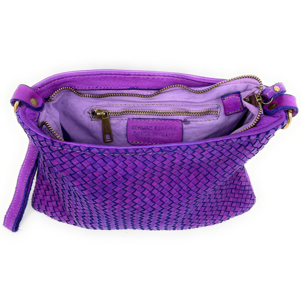 Sac pochette à bandoulière en cuir tressé MISS JOE Violet