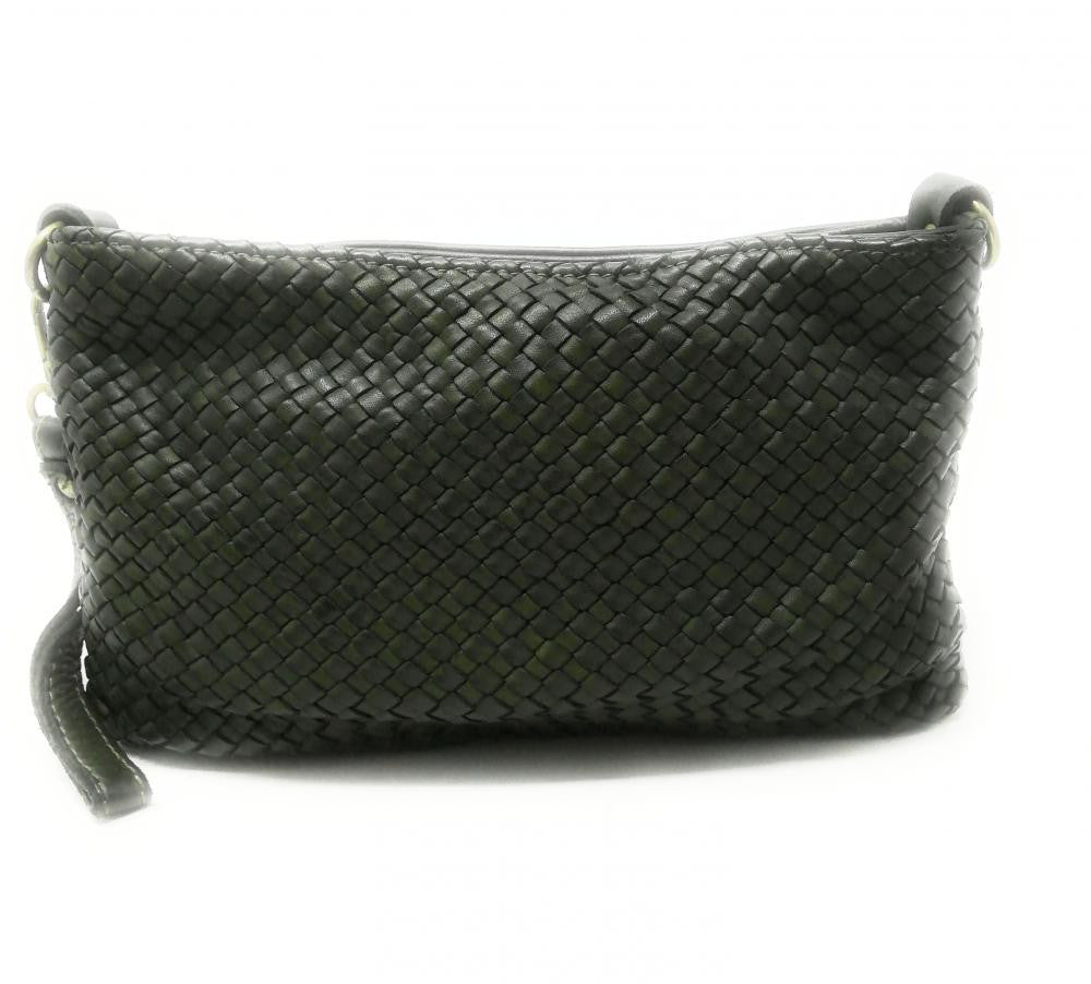 Sac pochette à bandoulière en cuir tressé MISS JOE Kaki