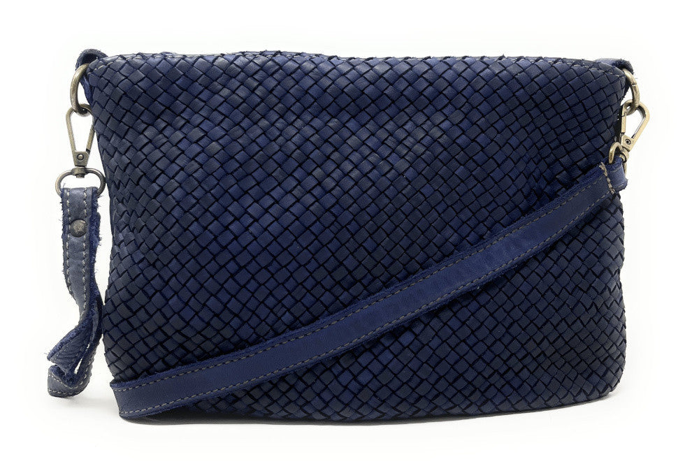 Sac pochette à bandoulière en cuir tressé MISS JOE Bleu