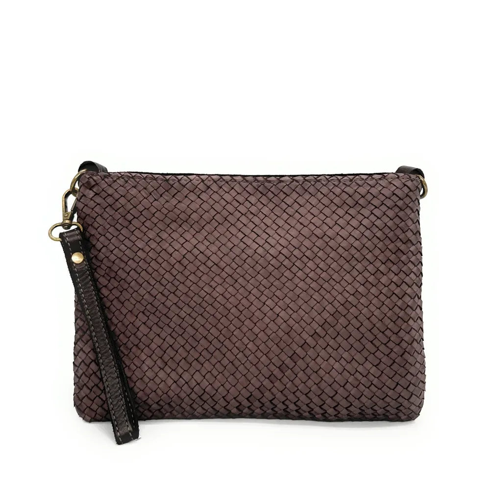 Sac pochette à bandoulière en cuir tressé MISS JOE Chocolat