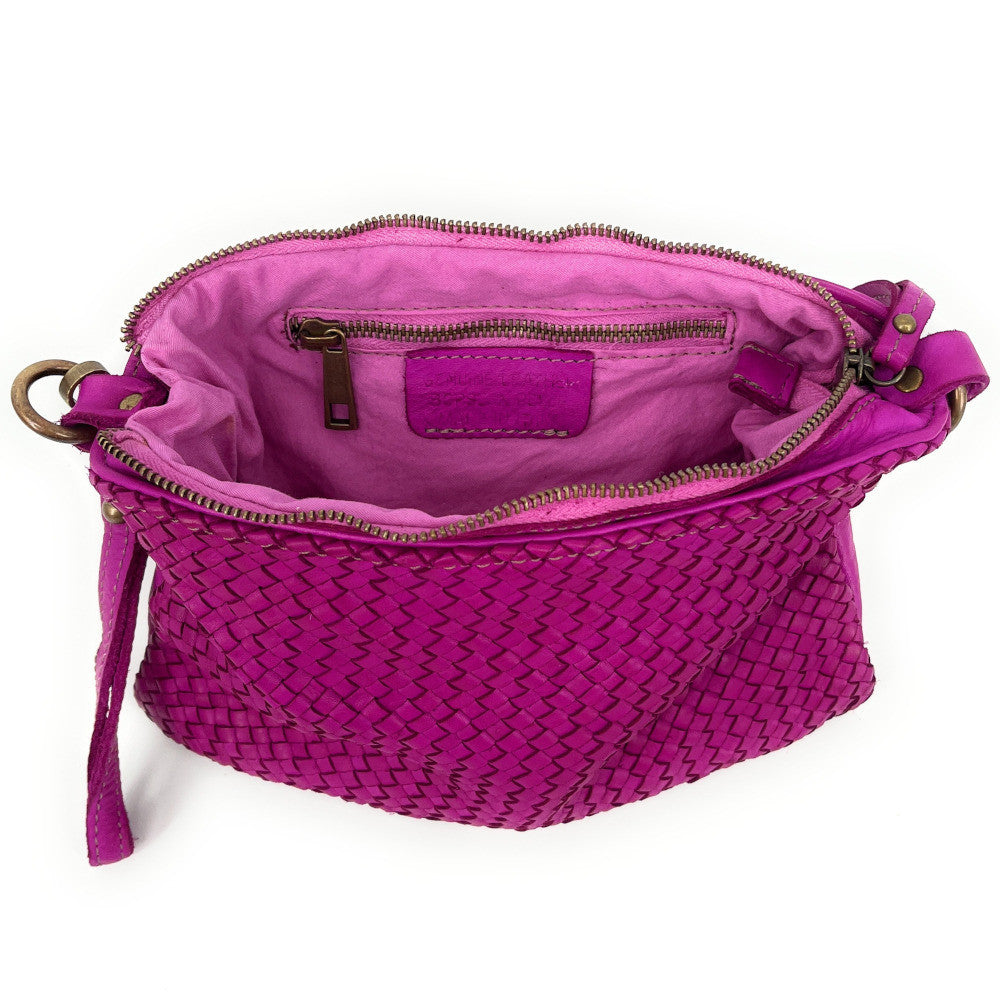Sac pochette à bandoulière en cuir tressé MISS JOE Rose fuchsia