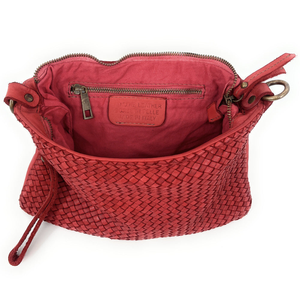 Sac pochette à bandoulière en cuir tressé MISS JOE Rouge garance