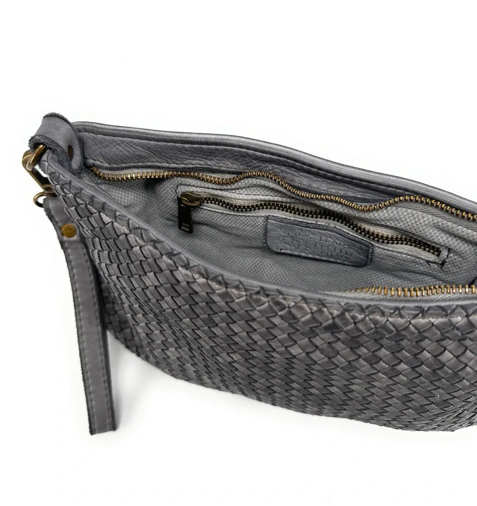 Sac pochette à bandoulière en cuir tressé MISS JOE Gris pigeon