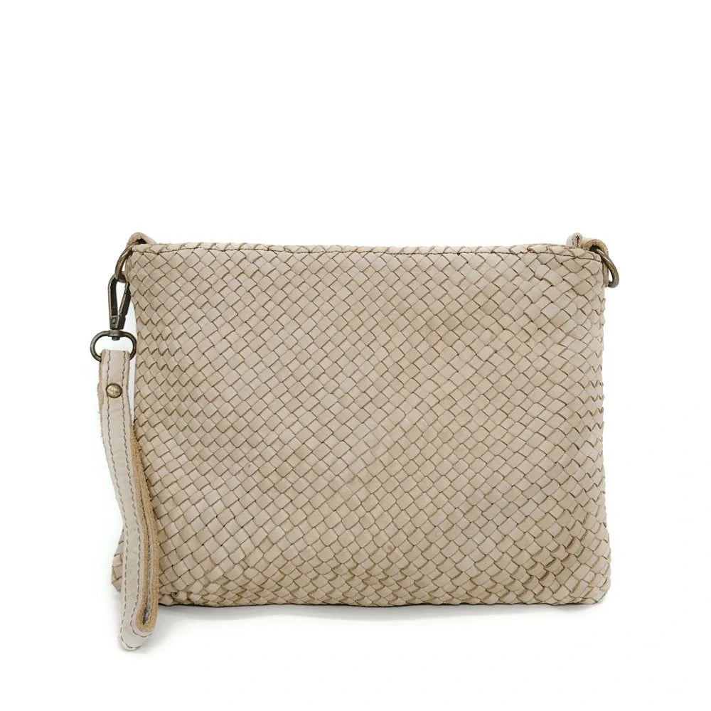 Sac pochette à bandoulière en cuir tressé MISS JOE Beige crème