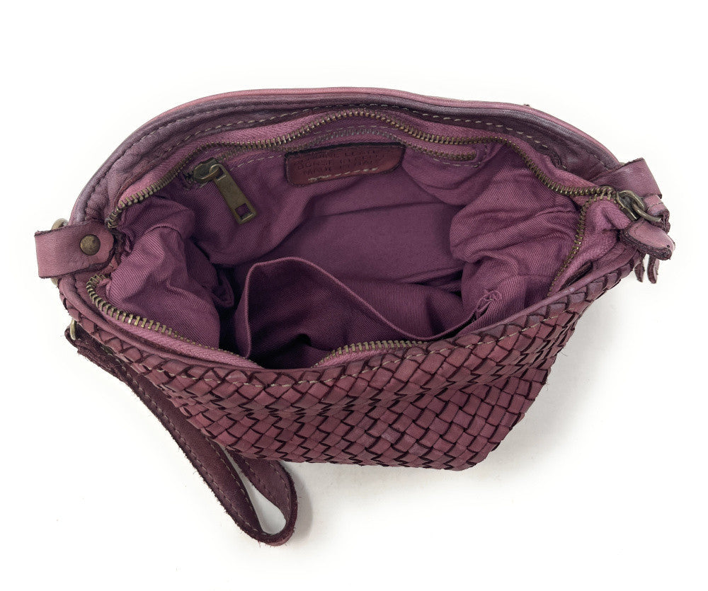 Sac pochette à bandoulière en cuir tressé MISS JOE Prune
