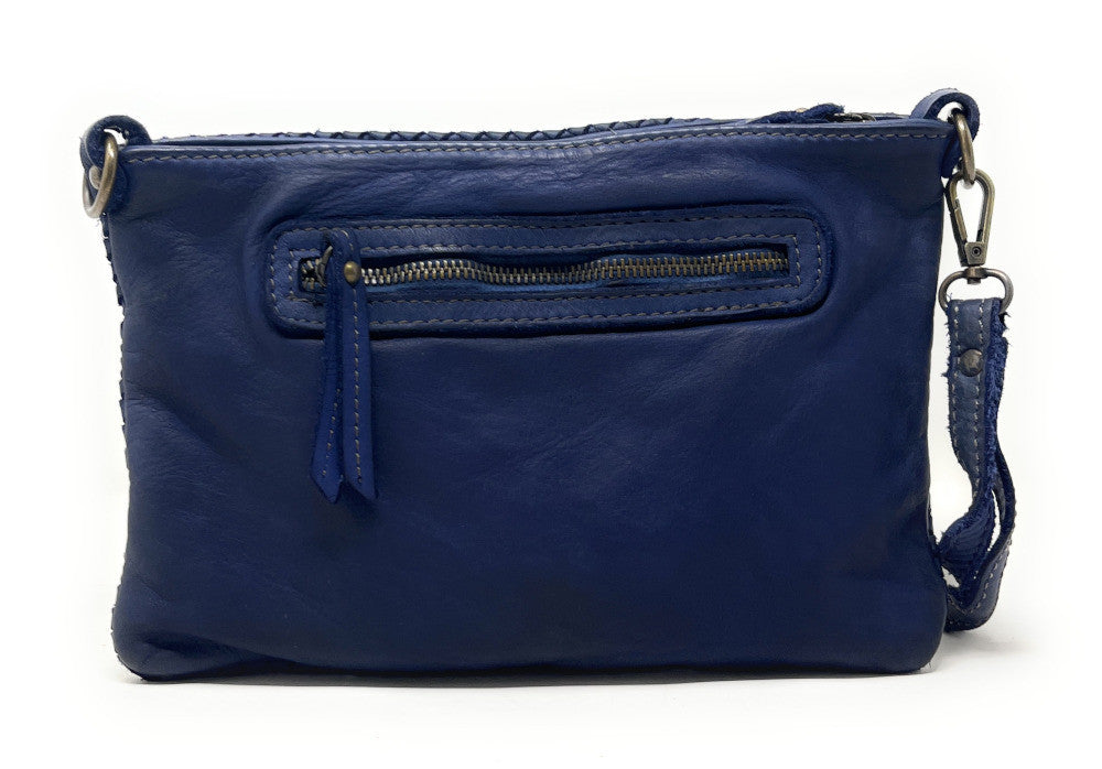 Sac pochette à bandoulière en cuir tressé MISS JOE Bleu
