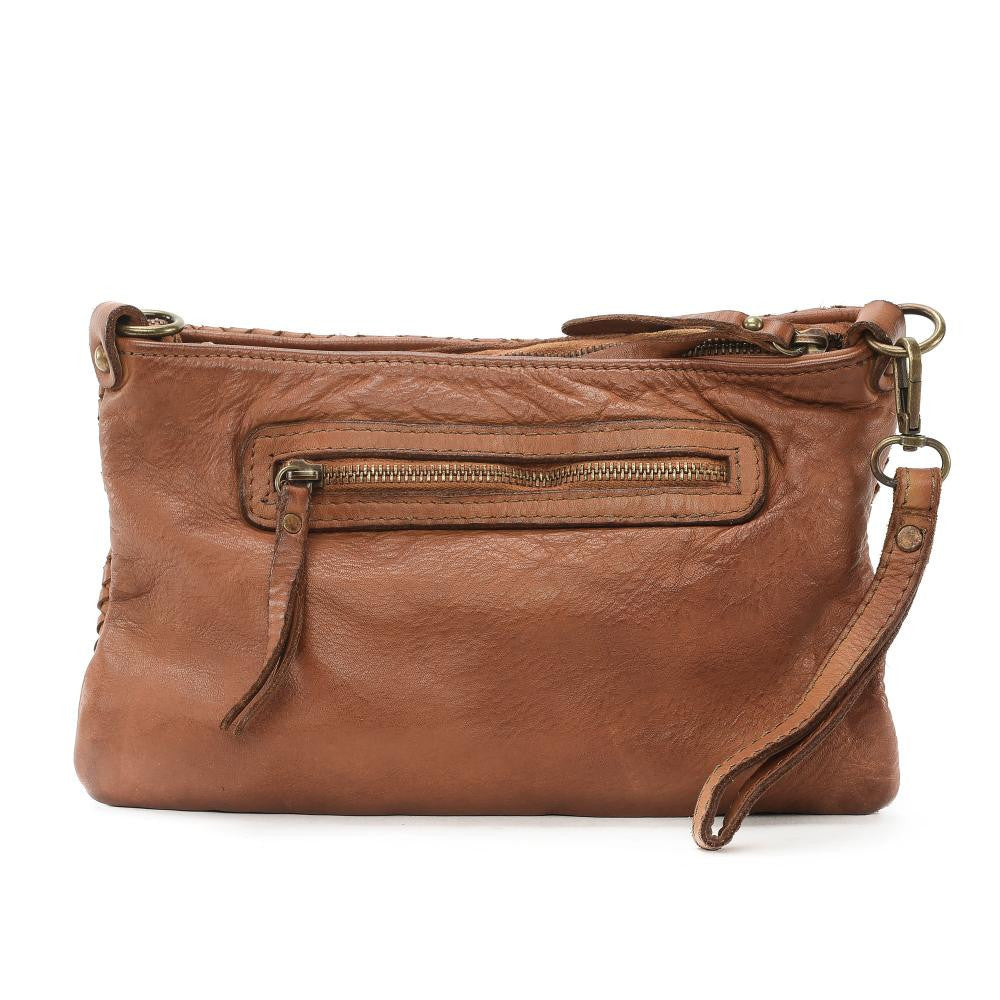 Sac pochette à bandoulière en cuir tressé MISS JOE Cognac