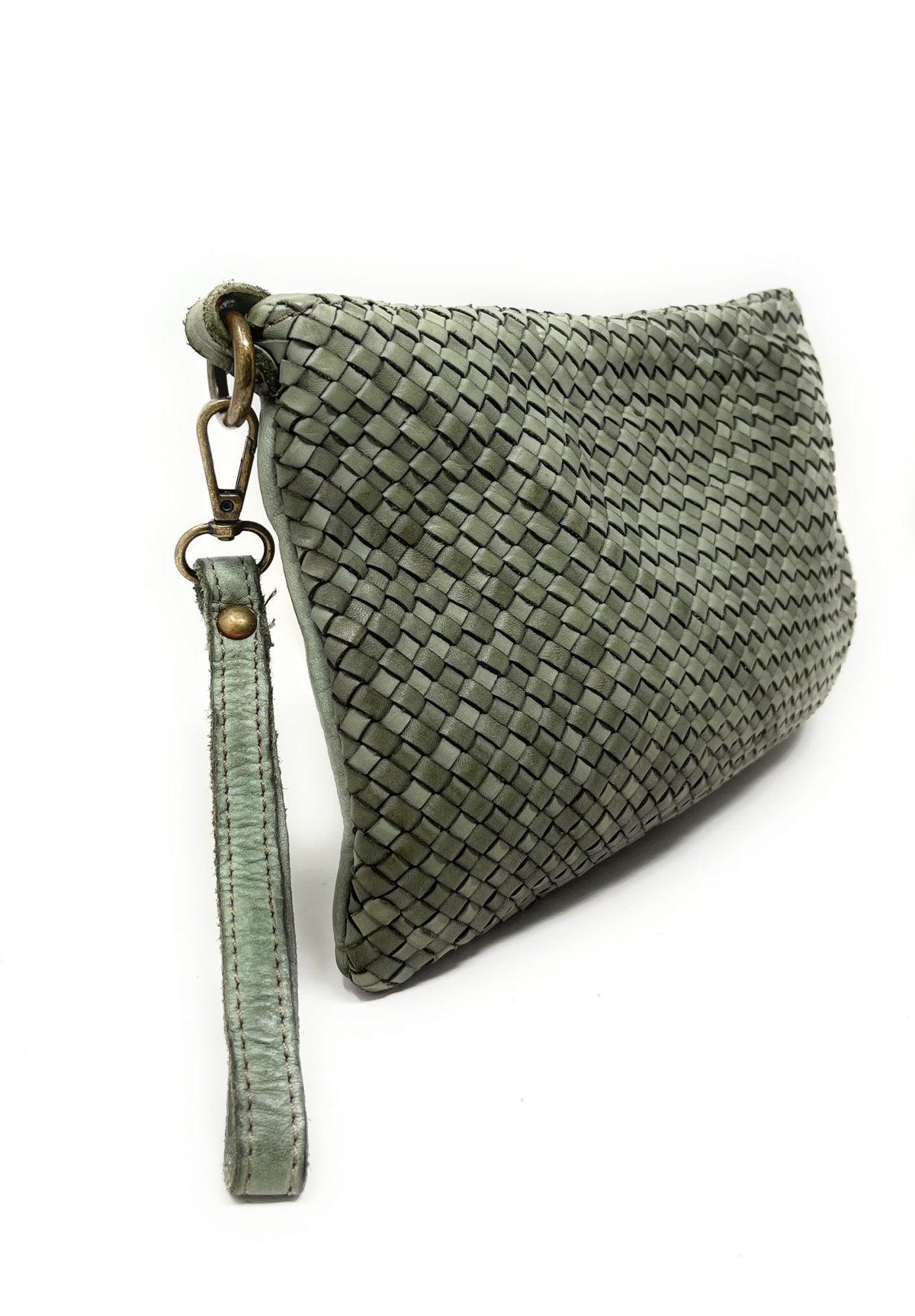 Sac pochette à bandoulière en cuir tressé MISS JOE Vert amande