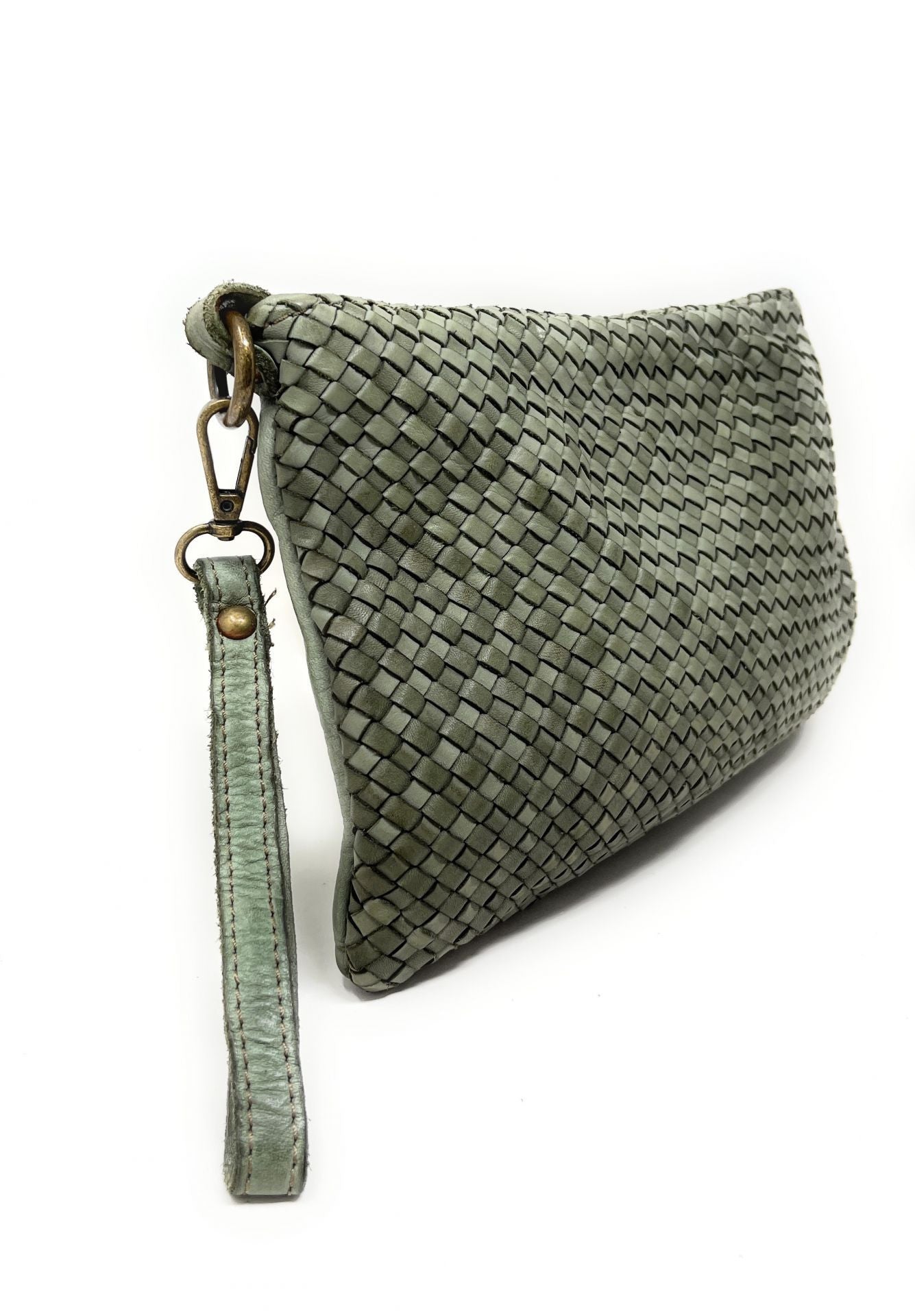 Sac pochette à bandoulière en cuir tressé MISS JOE Vert amande