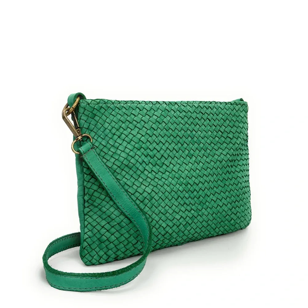 Sac pochette à bandoulière en cuir tressé MISS JOE Vert anglais