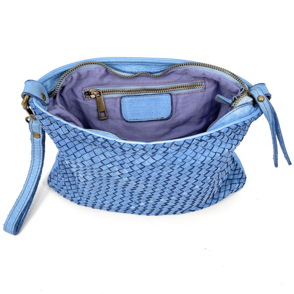 Sac pochette à bandoulière en cuir tressé MISS JOE Bleu céleste