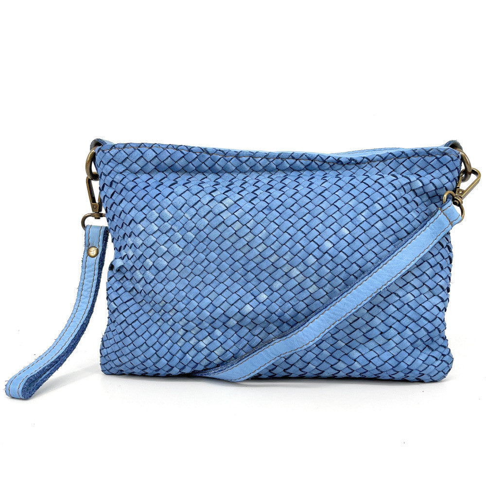 Sac pochette à bandoulière en cuir tressé MISS JOE Bleu céleste
